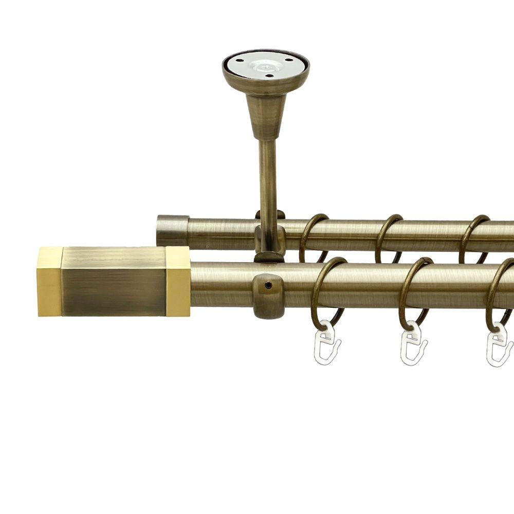 Карниз Orvit Квадро металевий дворядний відкритий до стелі гладка труба кільце металеве Антик 25\19 мм 200 см Львов - изображение 1