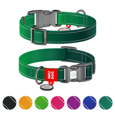 Нашийник для тварин WAUDOG Nylon Mono з QR паспортом, пластиковий фастекс XL зелений (521618) Вінниця - фото 1
