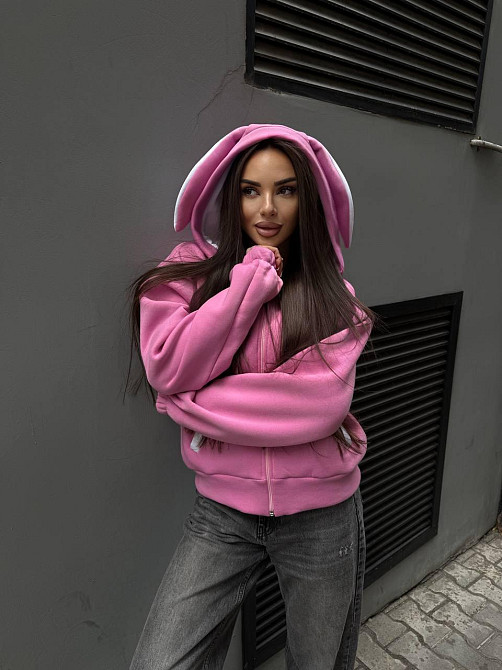 Жіноча стильна тонка з вушками, тренить на флісі Рожевий Одеса - фото 2