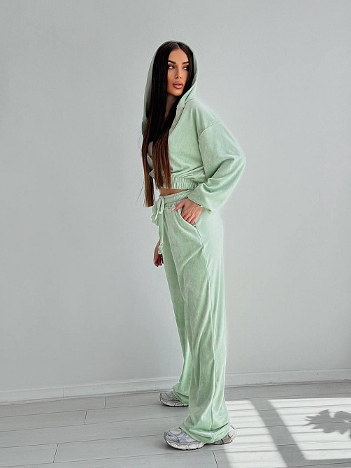 Женский стильный костюм двойка: кофта и штаны из плюш велюра Мятный, 42/44 Одесса - изображение 3