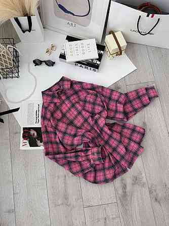 Женская базовая оверсайз рубашка в клетку Малиновый Одесса