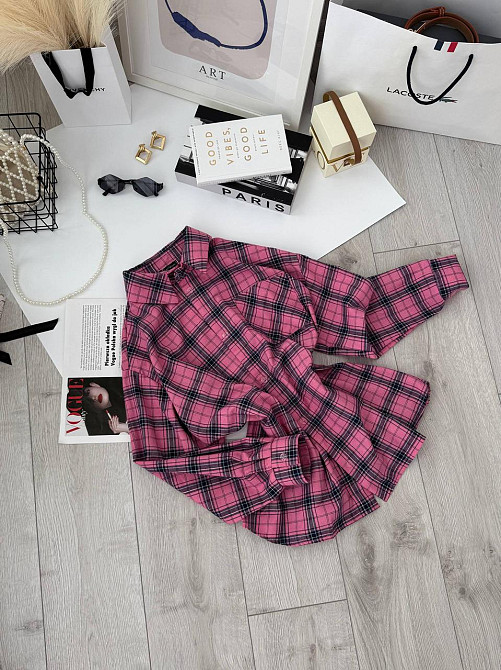 Женская базовая оверсайз рубашка в клетку Малиновый Одесса - изображение 3