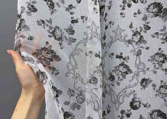 Тюль VR-Textil 909т Flora Батист Білий з чорно-білим 200х270 см (42-1165) Київ