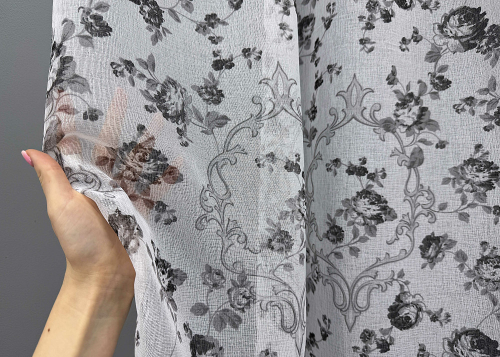 Тюль VR-Textil 909т Flora Батист Білий з чорно-білим 200х270 см (42-1165) Київ - фото 4