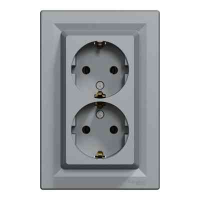 Розетка Schneider Electric ASFORA с заземлением двойная сталь 16А (EPH9900162) Винница