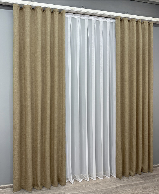 Комплект готових штор VR-Textil Льон Мішковина № 673ш Капучино 200х250 см 2 шт (39-0057) Київ - фото 4