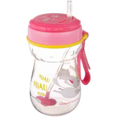 Поильник-непроливайка Canpol babies со складной силиконовой трубочкой и утяжелением 350 мл Котик Розовый (56/521) Винница
