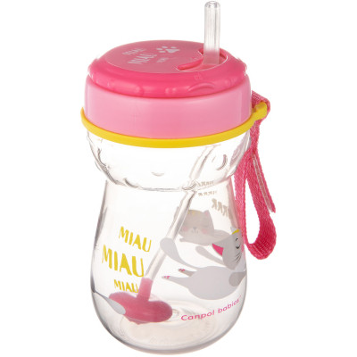 Поильник-непроливайка Canpol babies со складной силиконовой трубочкой и утяжелением 350 мл Котик Розовый (56/521) Винница - изображение 1
