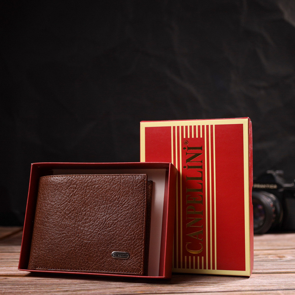 Гаманець для стильних чоловіків без застібки з натуральної шкіри CANPELLINI 21765 Світло-коричневий Київ - фото 8