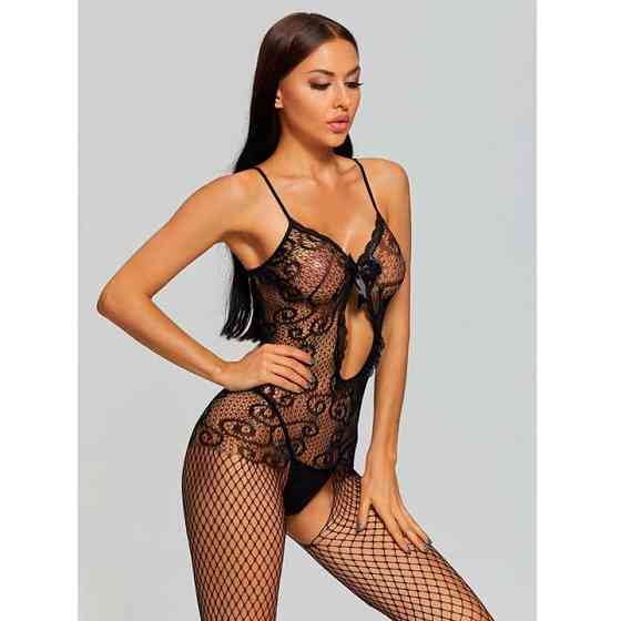 Эффектный прозрачный БодиСтокинг с открытым доступом - Черный - S/M – Эротическое бельё Винница