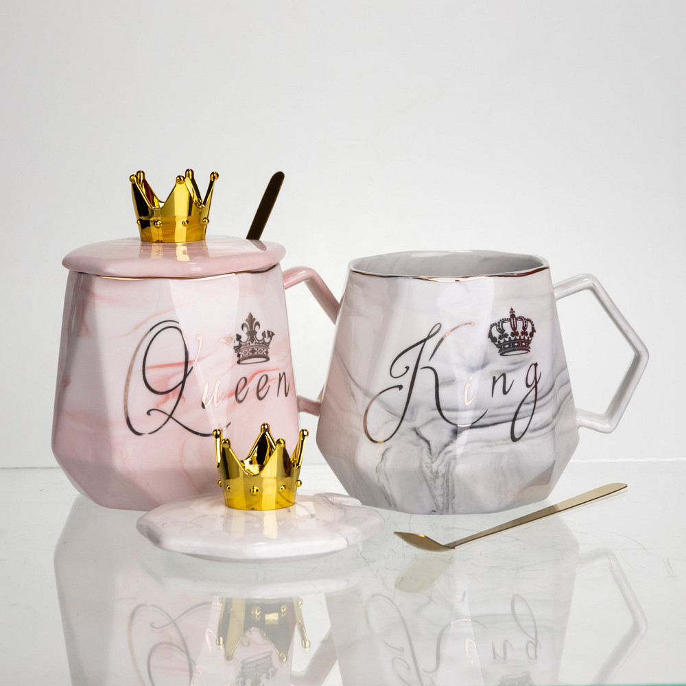 Набор парных фарфоровых чашек Queen&King 2 (шт) по 400 (мл) чашки на подарок с крышкой и ложкой FM-30 Коломия - фото 3