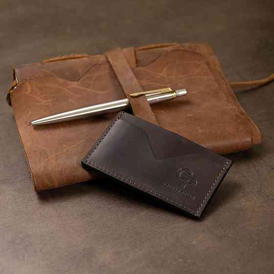 Шкіряний матовий картхолдер Коричневий (GRANDE PELLE) Київ