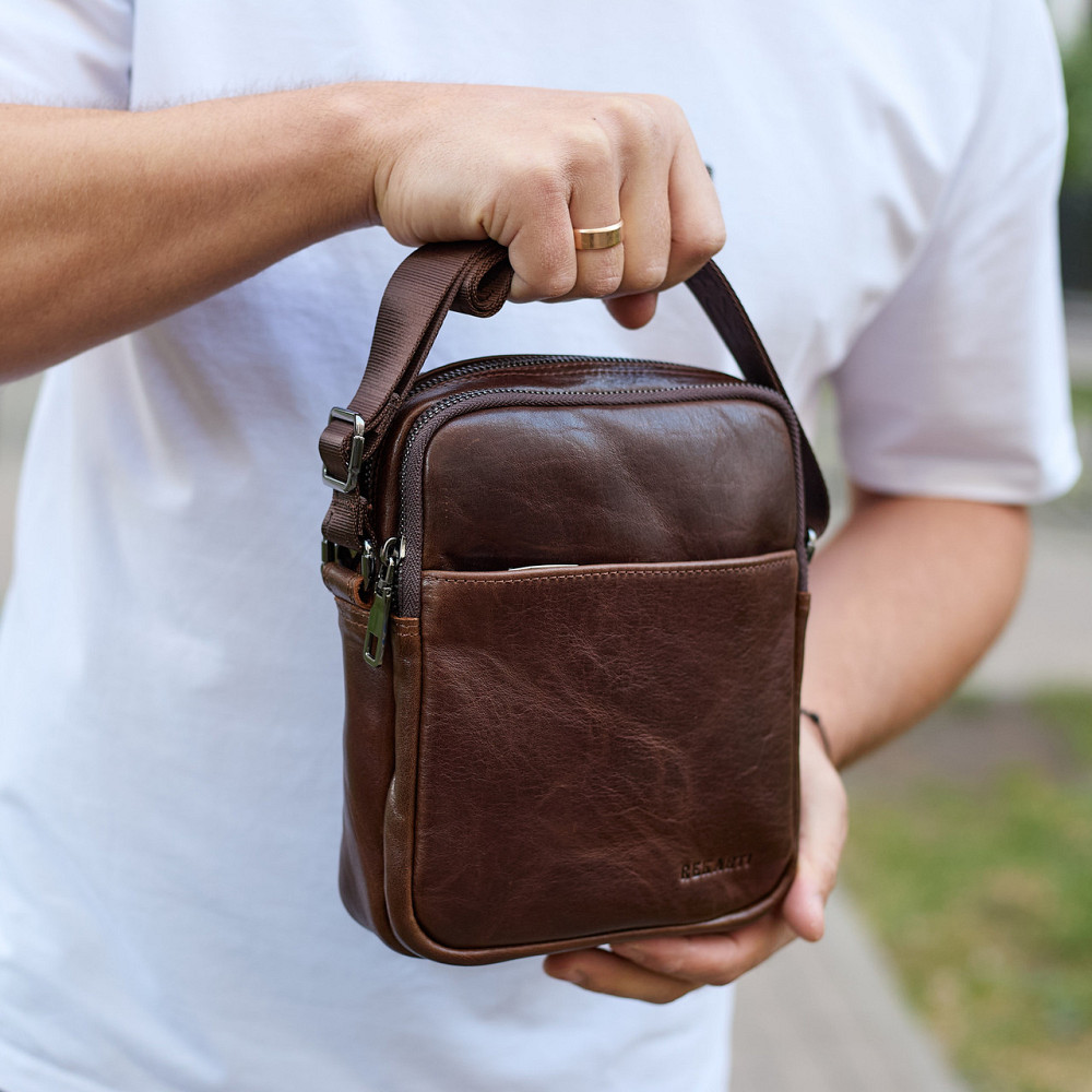 Мужской мессенджер через плечо 20х16х6, сумка планшетка для города, борсетка для телефона, коричневая Киев - изображение 7