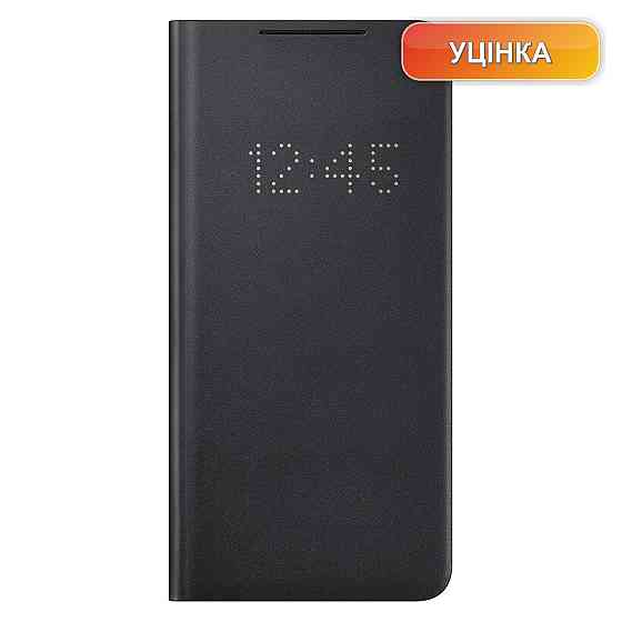 Чохол накладка книжка для Samsung Galaxy S21 LED Wallet Cover зі світлодіодним індикатором слот для карт антимікробний чорний Київ