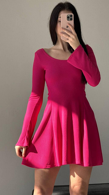 Жіноча стильна романтична сукня вільного крою з трикотажу в рубчик Малина, 42/44 Одеса - фото 1