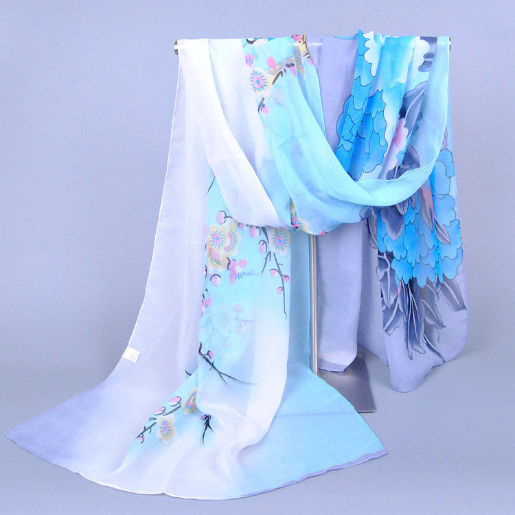 Жіночий шифоновий шарф Квіткова гілка з ніжним принтом 150 на 45 см блакитний Київ - фото 1
