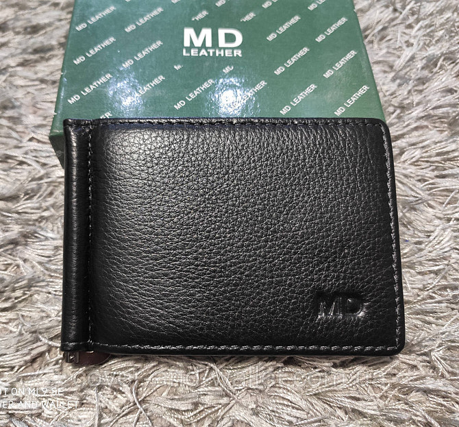 Тонкий затискач для грошей на магнітах з кишенею на блискавці MD Leather 22-1002 Київ - фото 2