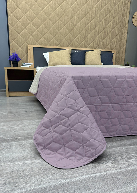 Покривало двостороннє Decorator Microfiber куб 210х215 см бузковий з бежевим (85-134) Київ - фото 7