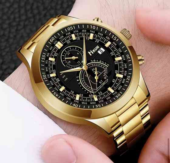 Подарунковий набір для чоловіків наручний годинник з браслетом і ланцюжок з хрестиком золотистий Київ