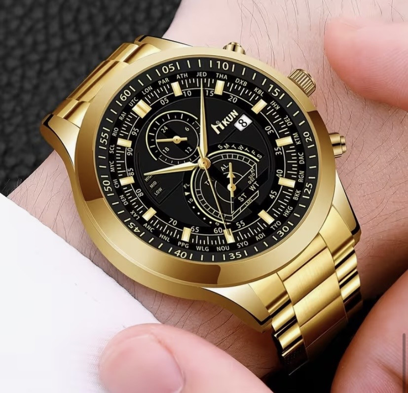 Подарочный набор для мужчин наручные часы с браслетом и цепочка с крестиком золотистый Киев - изображение 3