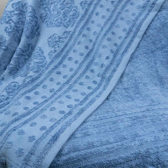 Простынь-покрывало жаккардовое махровое 100% Хлопок GM TEXTILE 190x200см 400г/м2 (Голубой) Сумы - изображение 2