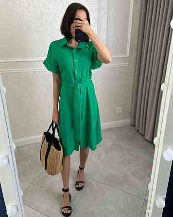 Жіноче легке базове плаття халат із поясом на ґудзиках турецька натуральна бавовна — муслін Трава, 56/58 Одеса