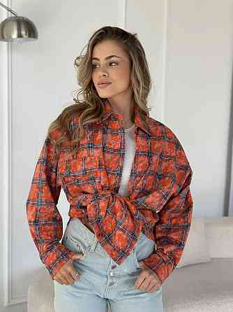 Женская трендовая оверсайз рубашка в клетку коттон варка Одесса