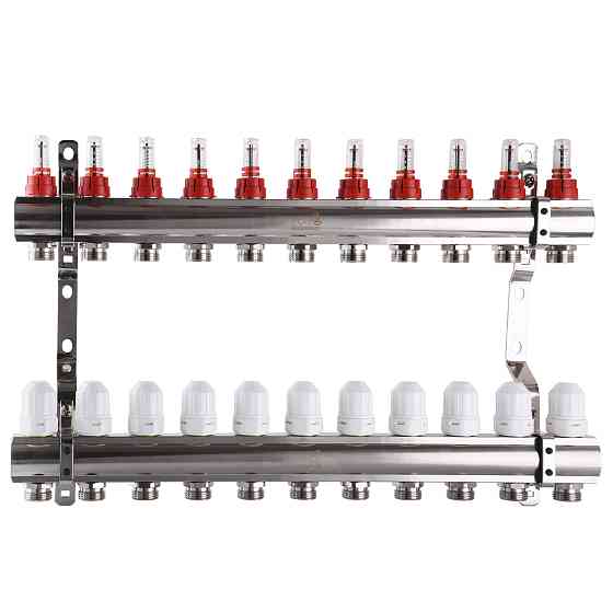 Колектор з вимірювачем витрат, регуляторами та кріпленням ECO001D 1″x11 Тернопіль
