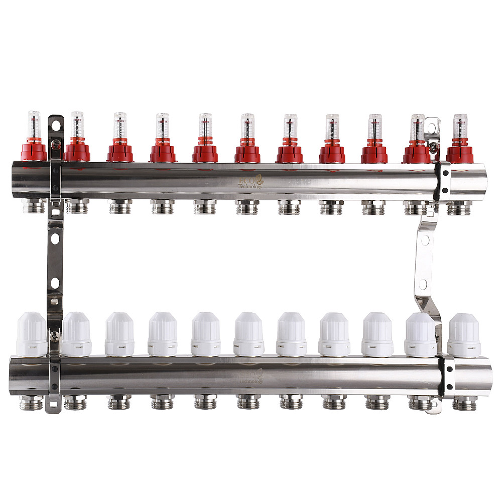 Колектор з вимірювачем витрат, регуляторами та кріпленням ECO001D 1″x11 Тернопіль - фото 1