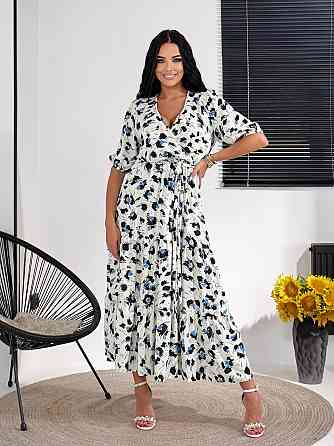 Женское легкое принтованное платье с имитацией запаха шелковый софт Белый, 48/50 Одесса