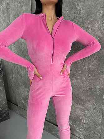 Стильный женский комбинезон с длинным рукавом королевский велюр Розовый, 42/44 Одесса