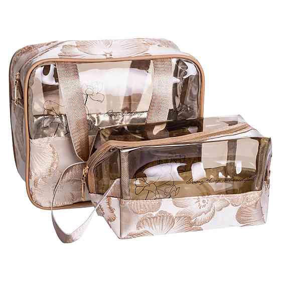 Набір прозорих жіночих косметичок для дому 2 (шт) дорожня косметичка в сумку для косметики, макіяжу, ліків, пензлів Бежевий HP-16-1KBE Коломия