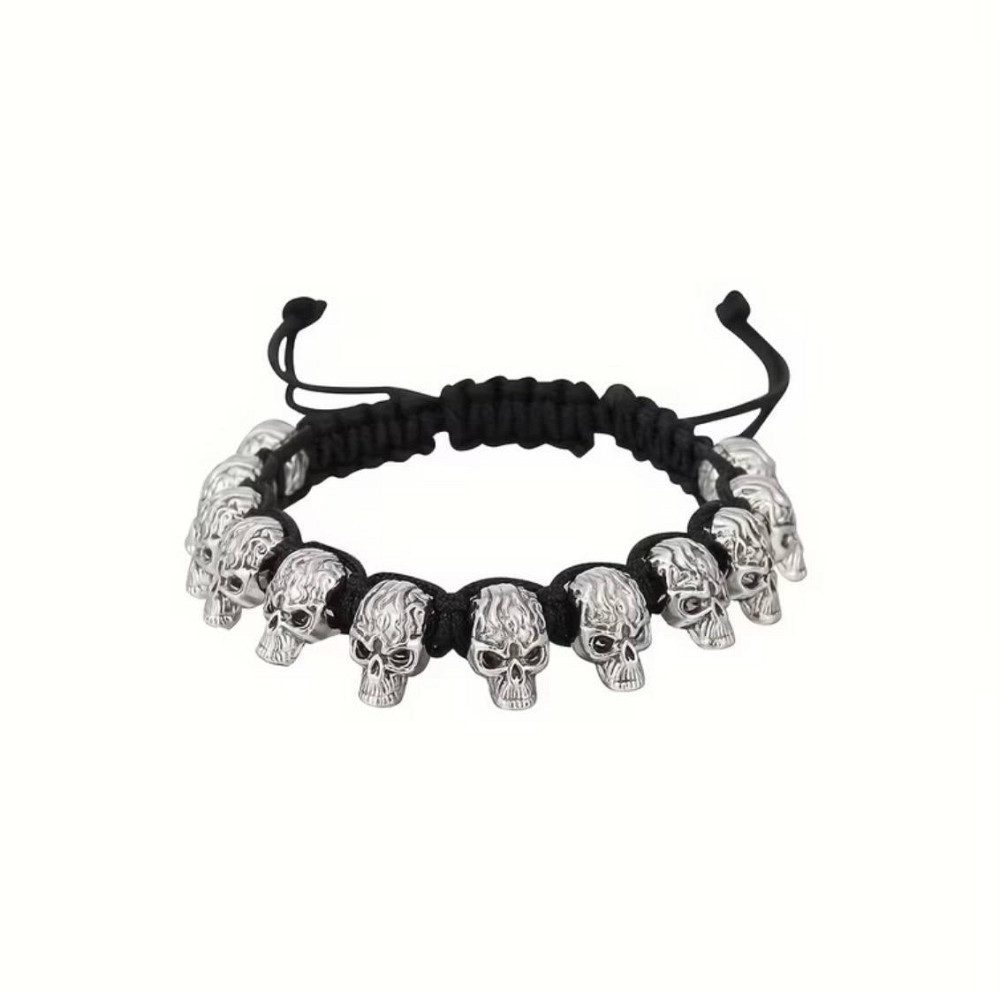 Браслет с черепами на шнурке, готический стиль, регулируемый аксессуар унисекс Киев - изображение 1