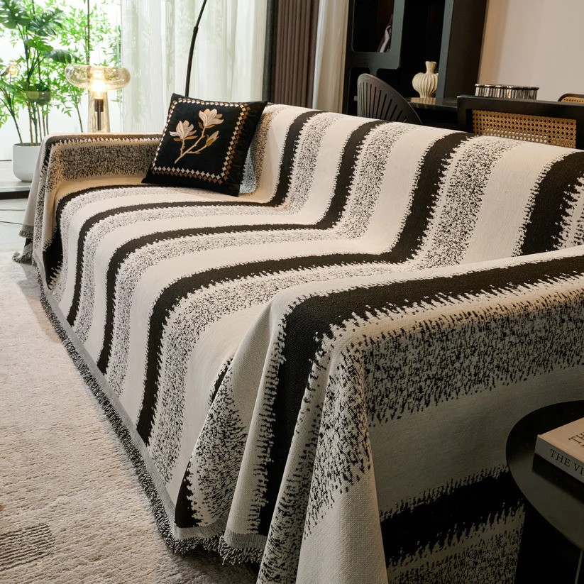 Плед покрывало для дивана и кровати,чехол накидка для мягкой мебели 180х230 см,бело-черный в полоску Каменец-Подольский - изображение 7