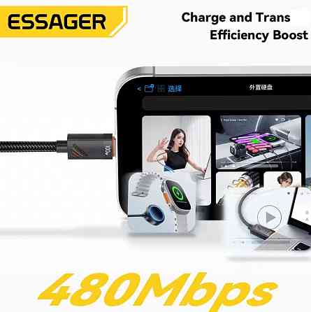Кабель пружинний Essager Type-C to Type-C 100W PD швидке заряджання та передавання даних (1.2 м) Миколаїв