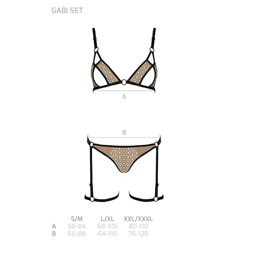 Еротичний комплект спідньої білизни Passion GABI SET XXL/XXXL beige, трусики з гартерами Львов - изображение 5