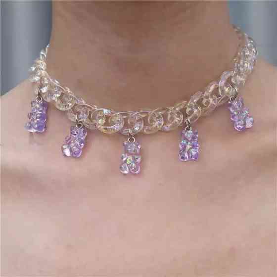 Намисто желейні ведмедики, колір бузковий - довжина 30см (+9см), смола, цинковий сплав, пластик Київ