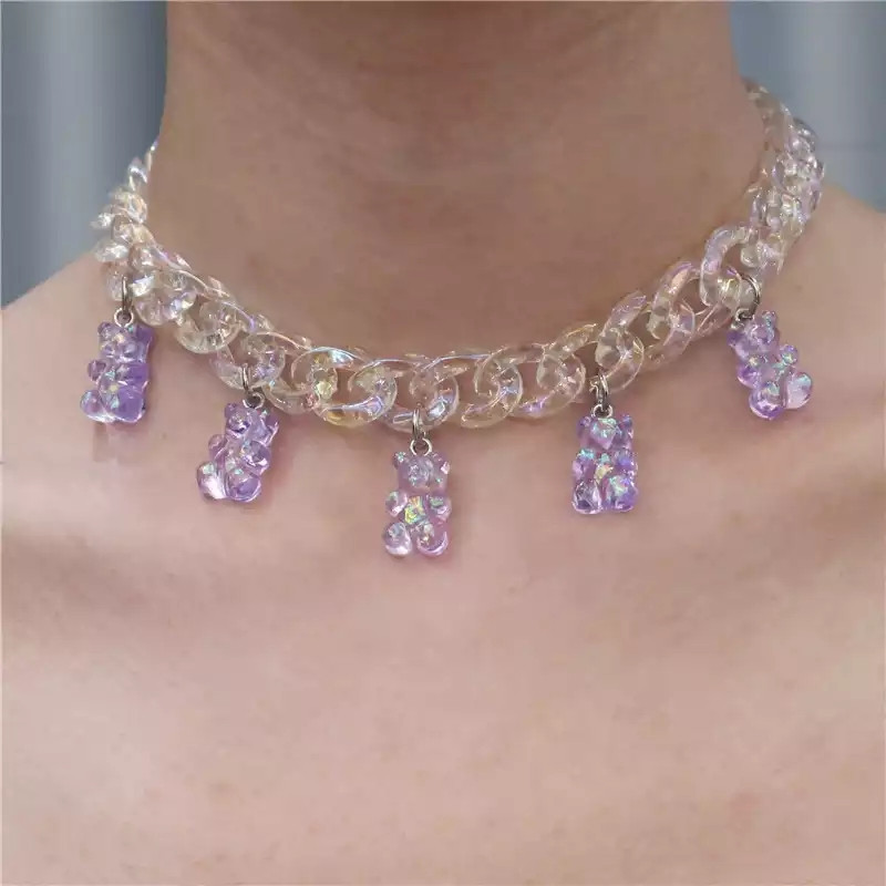 Намисто желейні ведмедики, колір бузковий - довжина 30см (+9см), смола, цинковий сплав, пластик Київ - фото 1