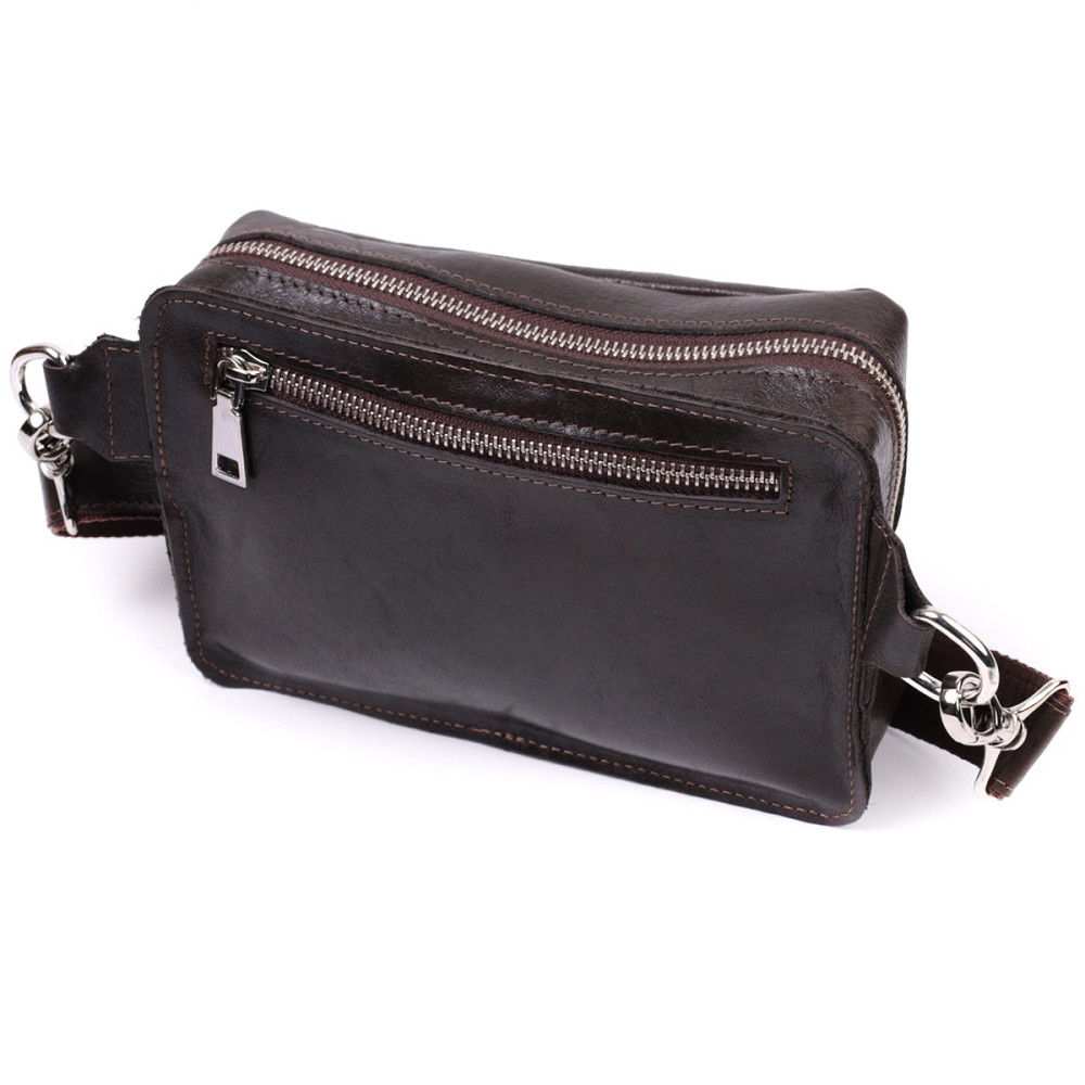 Прямокутна сумка бананка з якісної натуральної шкіри Коричневий (GRANDE PELLE) Київ - фото 8