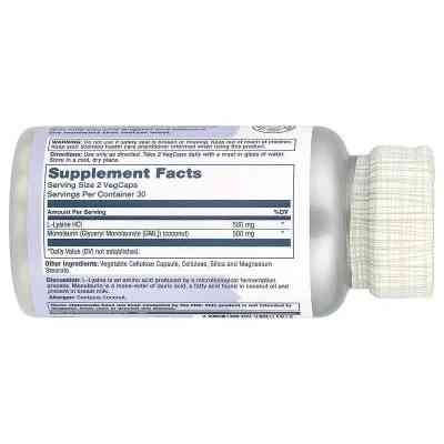 Витаминно-минеральный комплекс Solaray L-лизин и Монолаурин, L-Lysine Monolaurin 1:1 Ratio, 60 вегетариански (SOR-35281) Винница