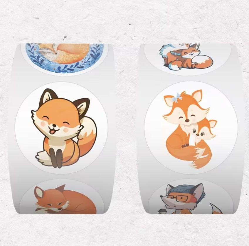 Круглі наліпки з лисичками – набір 500 шт, 10 дизайнів Київ - фото 3