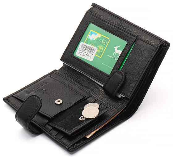 Чорний чоловічий гаманець вертикального типу з натуральної шкіри під документи Marco Coverna MC-5176-1 Кам'янське