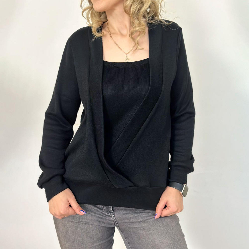 Демісезонна жіноча кофтинка "Alisia" оптом | Норма і батал | Розпродаж моделі Чорний, 50-52 Київ - фото 1