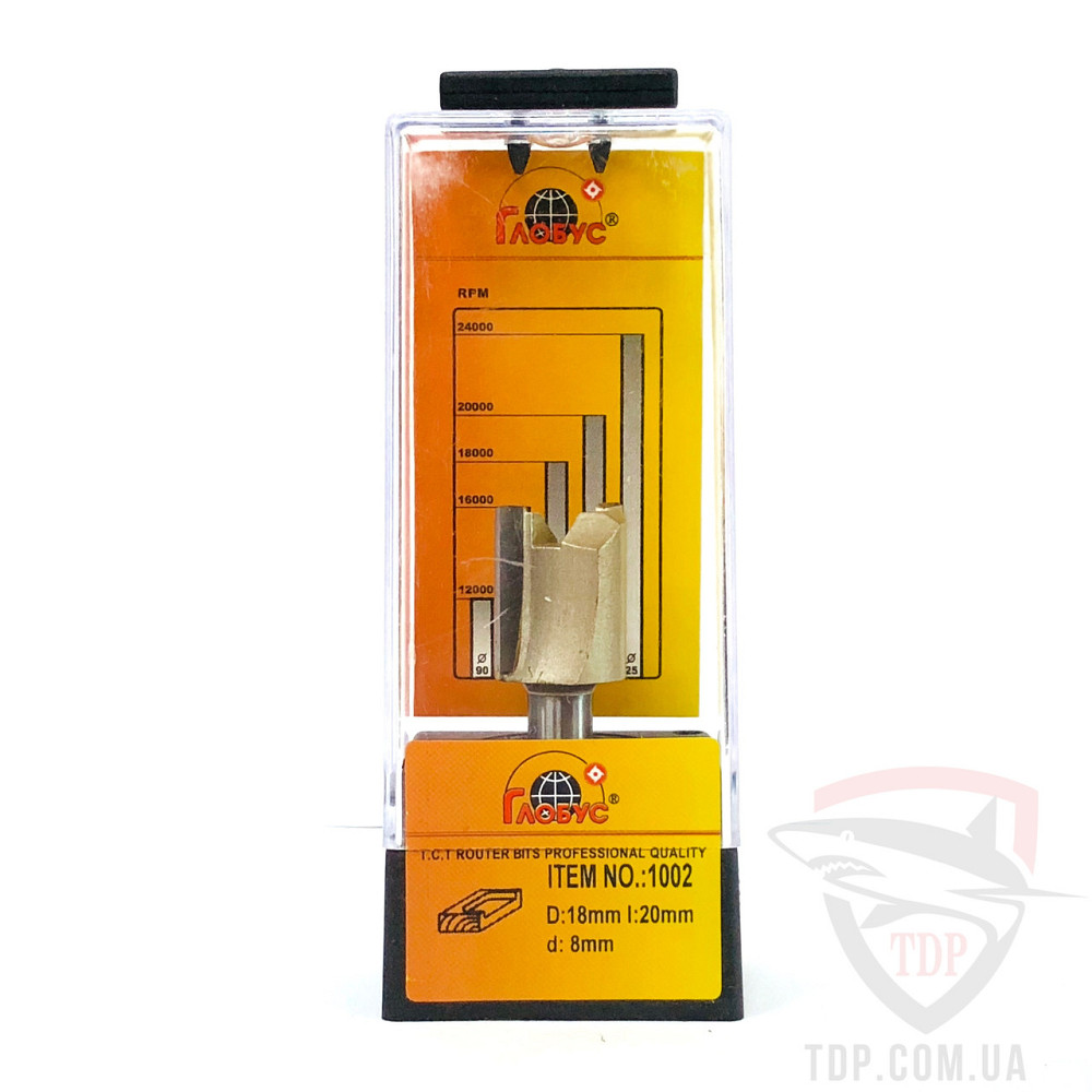 Фреза по дереву ГЛОБУС пазовая прямая для выборки под петли 1002 D18 d8 h20 Коломия - фото 2