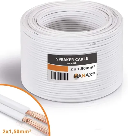Акустичний кабель MANAX 2 x 1.5 мм² (білий) 30м — Висока якість звуку Луцьк