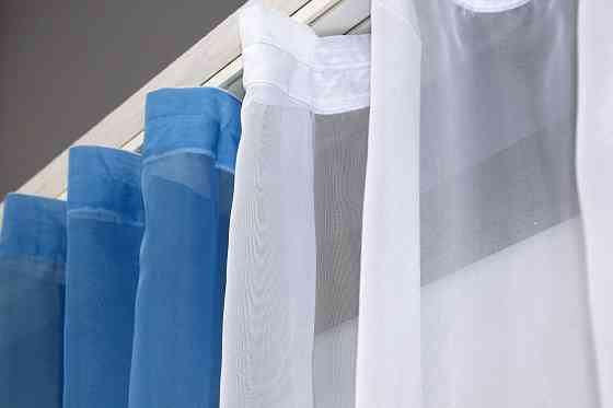 Кухонные шторы VR-Textil № 017к комбинированные с подвязками голубой с белым 265х170 см (50-010) Киев