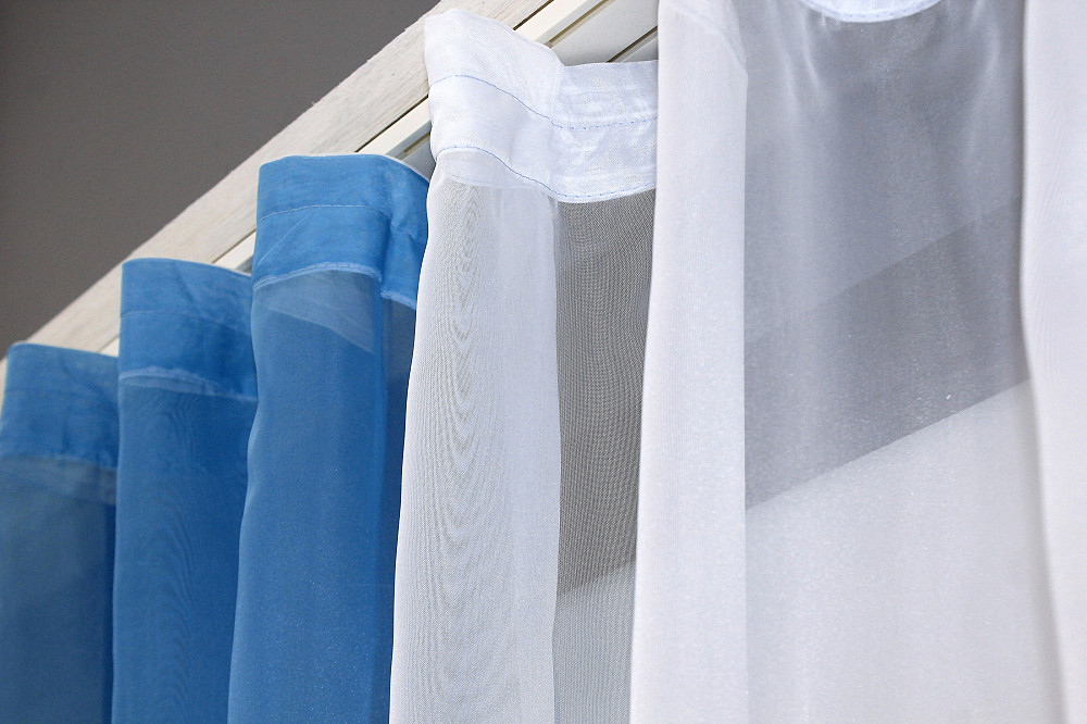 Кухонные шторы VR-Textil № 017к комбинированные с подвязками голубой с белым 265х170 см (50-010) Киев - изображение 5