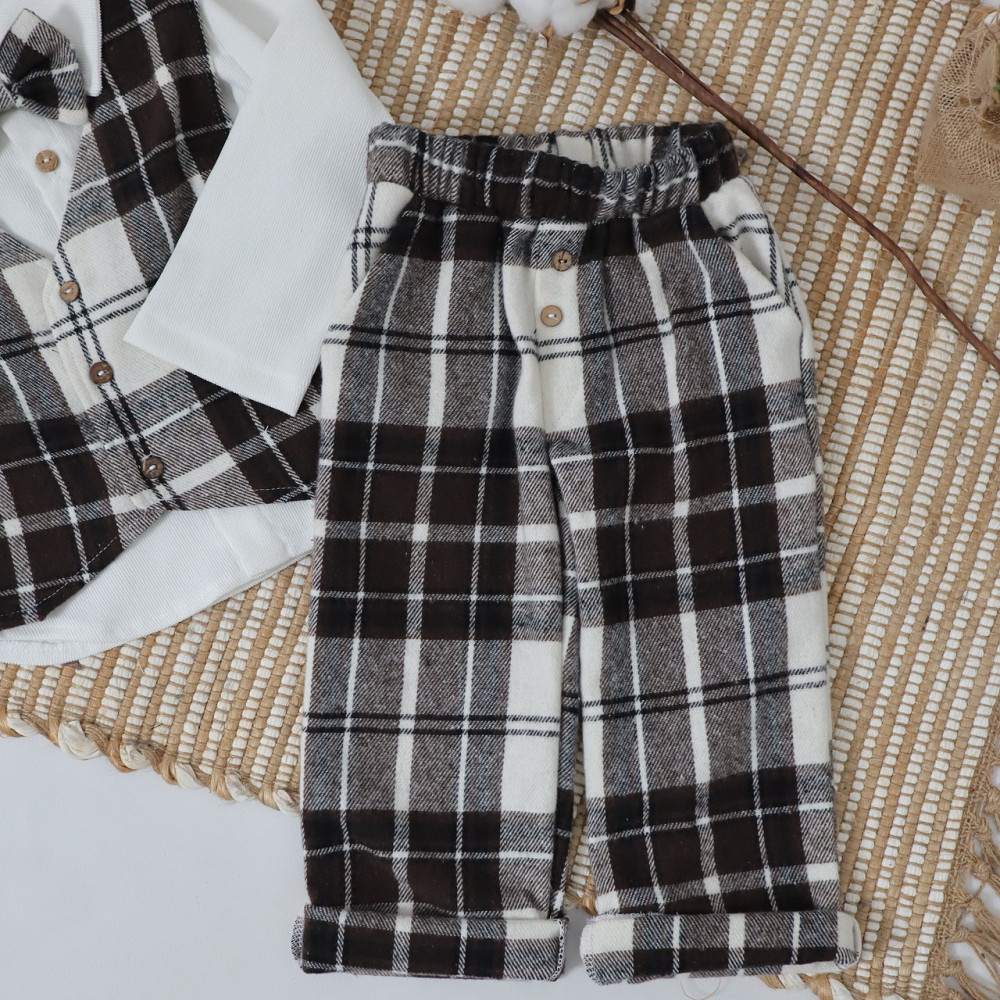 Святковий костюм для хлопчика теплий в коричневу клітинка (сорочка+жилетка+штани+метелик) Кам'янець-Подільський - фото 6