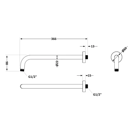 Кронштейн для верхнего душа Qtap Trubice 370 мм округлый QTTRU120BLM45927 Black Matt Киев
