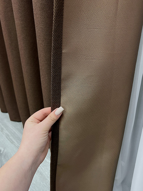 Комплект готовых штор VR-Textil Лен-блэкаут Лен Мешковина № 277ш Коричневый 100х270см 2 шт (31-023) Киев - изображение 7